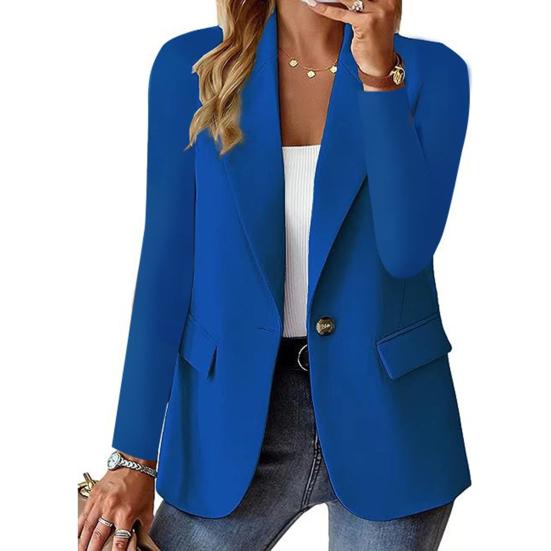 Women Blazer Slim Fit Long Sleeves Commuter Suit Coat Solid Color Single-Button Blazer for Office Daily Wear Evening Party
