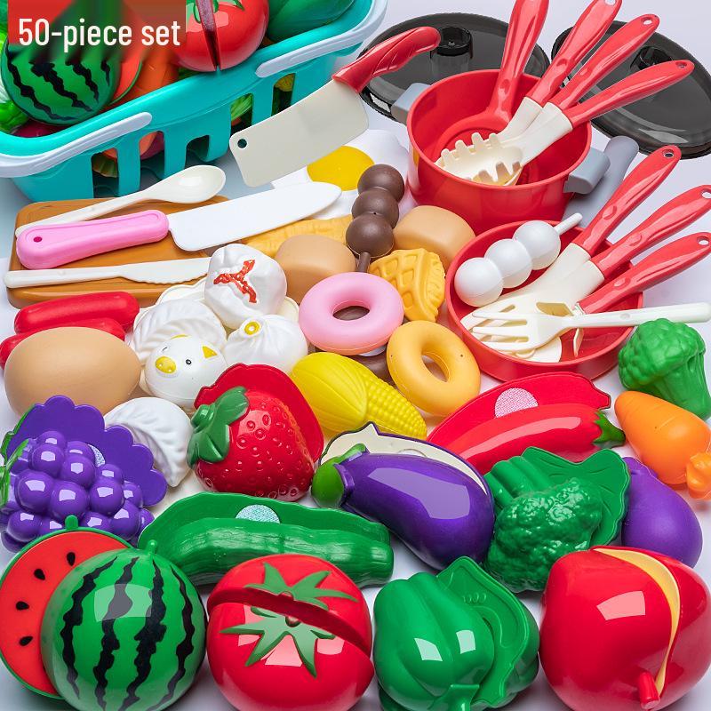 Kids' Pretend Play Kitchen Set: Cuttable Fruits, Vegetables & Pizza