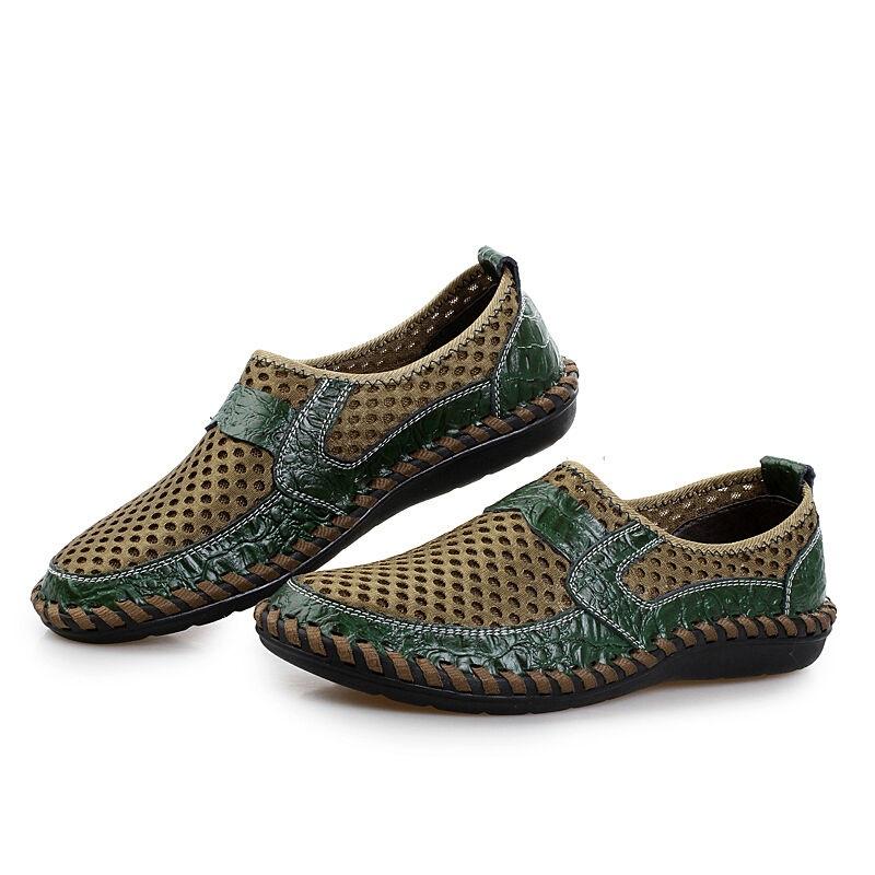 Модные мужские мокасины XiaGuoCai, летние, большой размер 46, сетчатые туфли для мужчин, коричневые, для отдыха, ленивые, пляжные, повседневные, дышащие, L46 35