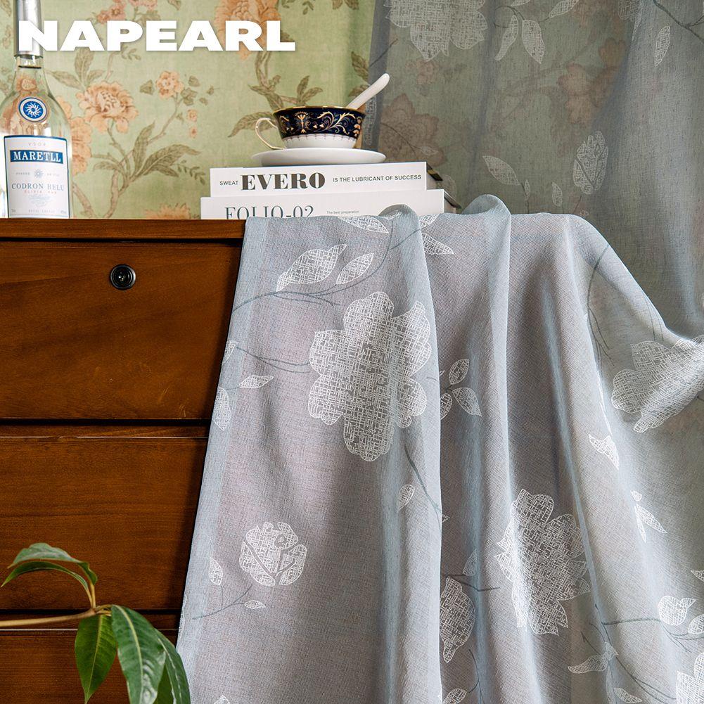 1 шт. NAPEARL, современная имитация льна, тюлевая занавеска с цветочным узором, прозрачная занавеска для окна для домашнего декора