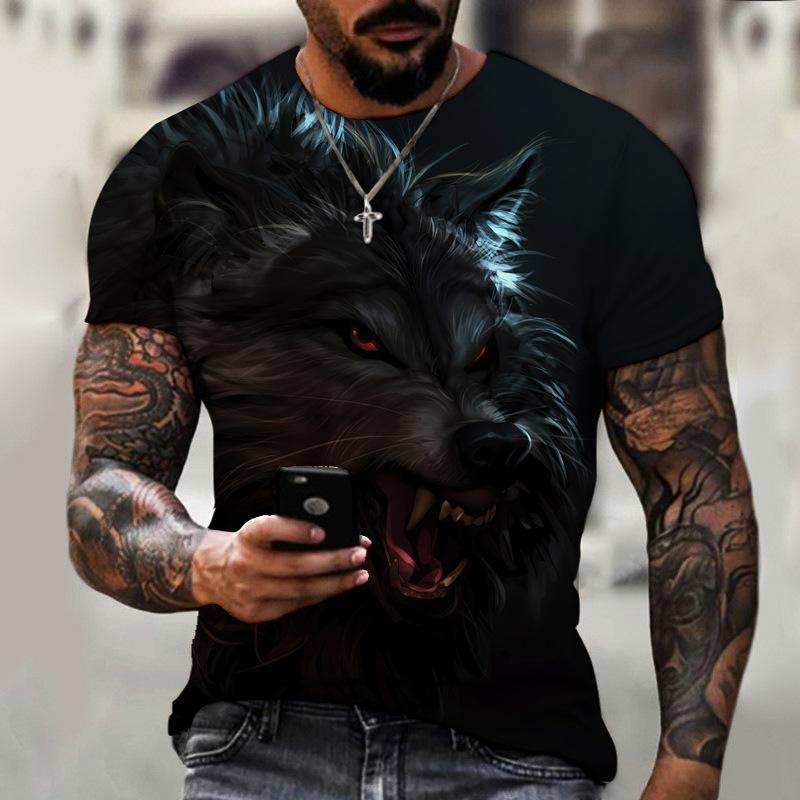 Beast Wolf 3d Black Printing Series New Summer Men's Short Sleeved Shirt Super Large Top Fashion Street Wear O Collar Men's Shir