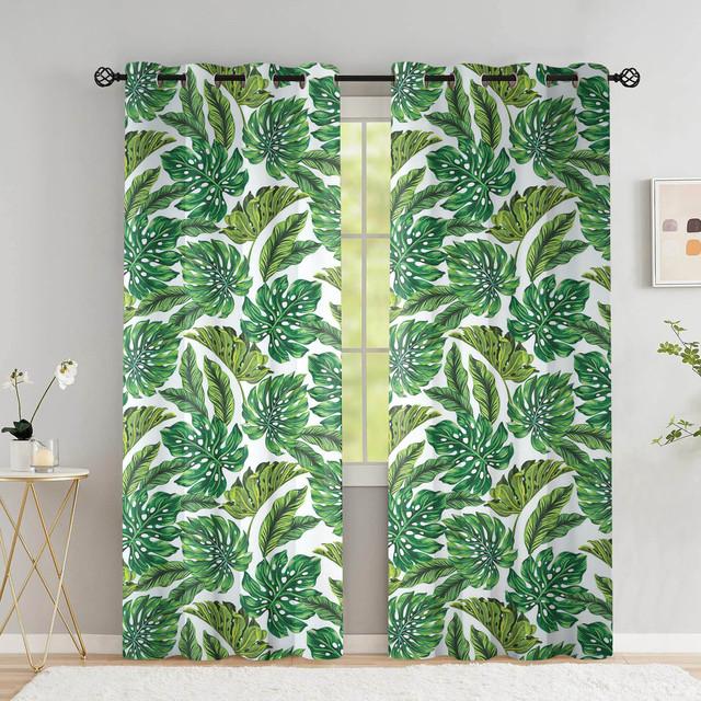 Tropical Leaves Curtains For Living Room Luxury Summer Palm Tree Banana Leaf Window Curtain High Shading (70 %-90 %)2 Panels