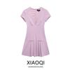 Fashion Style 2024 Fall and Winter New Women's Clothing Stylish Wide Pleated V Neck Short Sleeve Short Dress 4764264