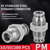 304 Stainless Steel Connectors Fittings PM Air Tube 6mm8mm10mm Push In Hose Connector Quick Release Pneumatic Partition Fitting