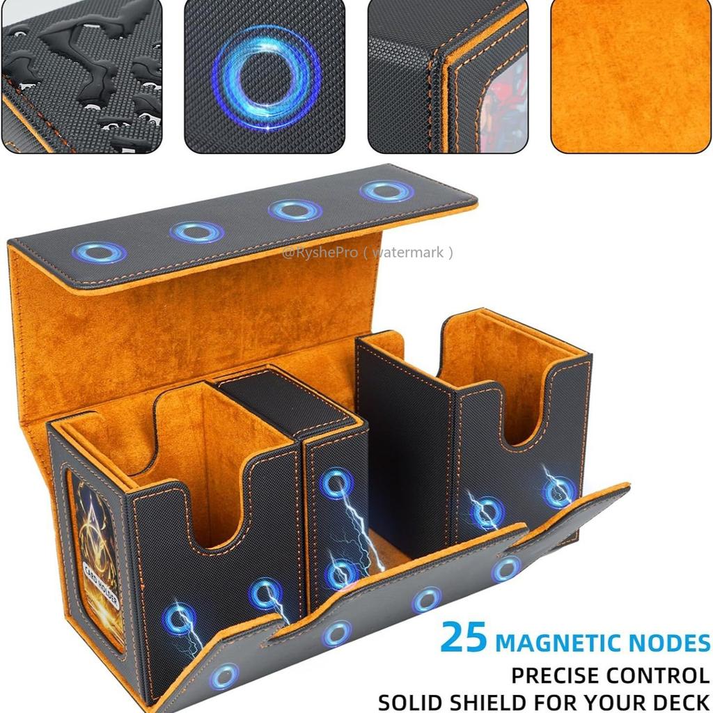 3-in-1 Card Storage Box Magnetic and Removeable Card Case with 2 Commander Display and 1 Dice Tray Holds 200+ for MTG TCG Sports