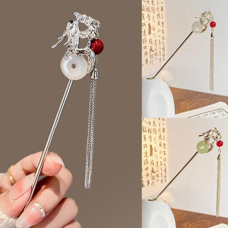 Elegant Fringed Hair Stick Chinese Hanfu Danglings Hairpin Barrettes NonSlip Chopsticks Dragon Hair Pin for Hair Styling