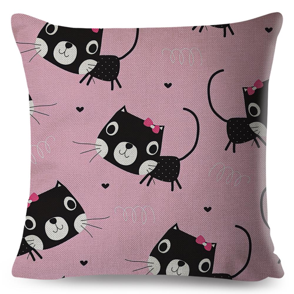 Playful Cat Pattern Design Double Sided Printed Living Room Bedroom Decor Cushion Cover