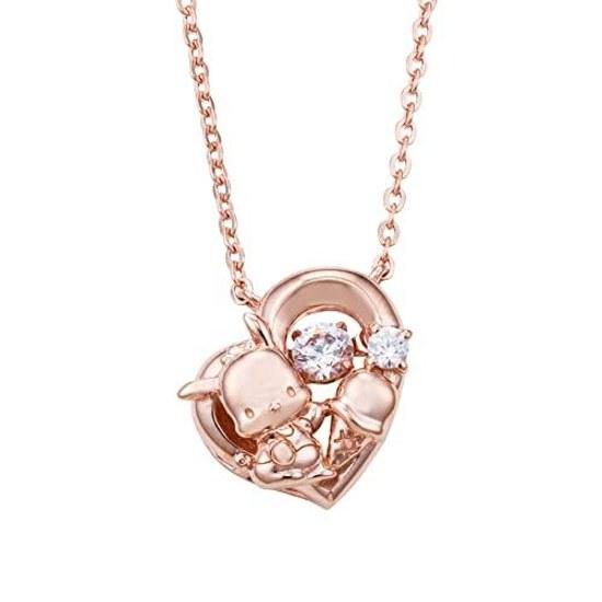 Белый Клевер Почакко Персонажи Sanrio Танцующий Камень Подвеска на Шею Открытое Сердце Розовое Золото Серебро 925 Кубический Цирконий SAPOC-N005PG