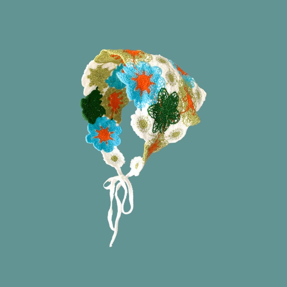 Вязаный Девочка Цветок Косынка Крючком Пляжный Отпуск Волосы Аксессуар Милая Треугольная Повязка на Голову