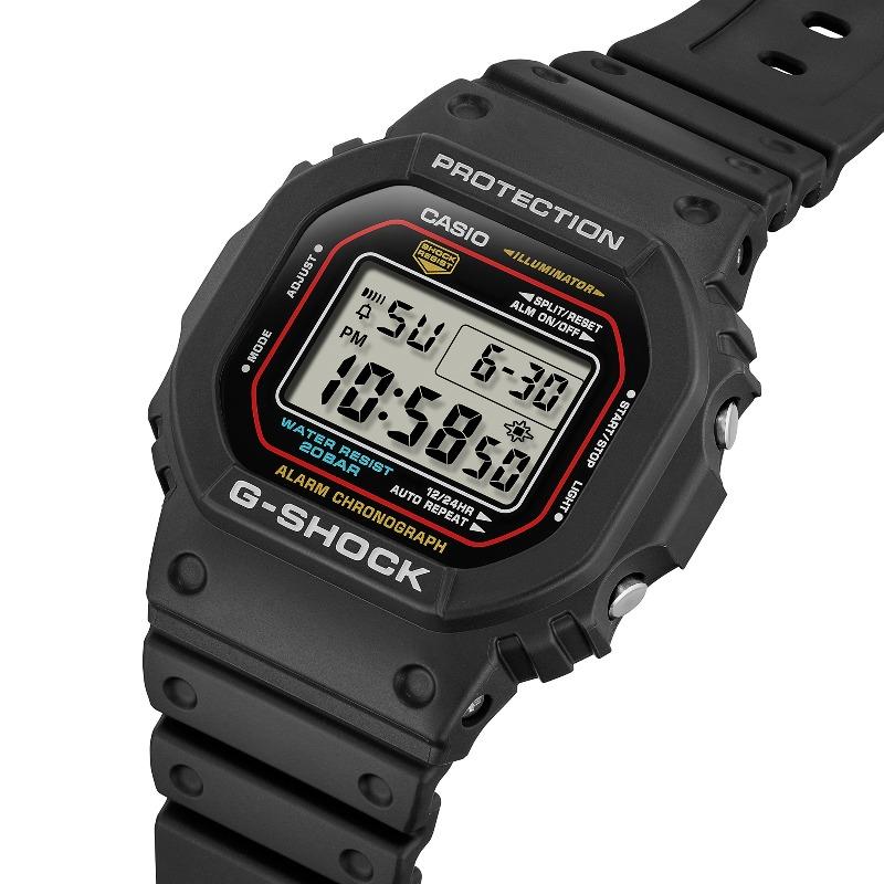 Casio Мужские кварцевые часы G-SHOCK на полимерном ремешке, водонепроницаемость 200 м, ударопрочность, будильник, DW-5600RL-1