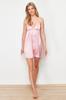 Women's Fashion Pink Rope Strap Satin Woven Nightgown