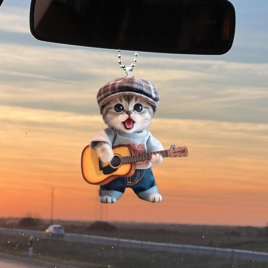 Милая гитара кошка автомобиль подвесное украшение зеркало заднего вида подвеска очаровательный акрил