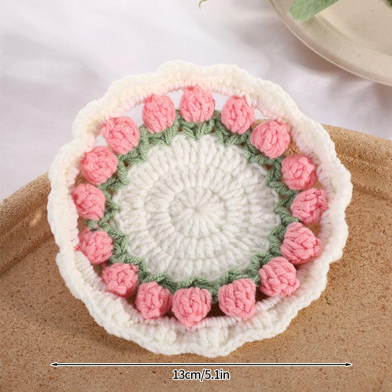 Круглые подставки под стаканы с подсолнухами, связанные вручную, подставки под стаканы с цветочным узором, многоразовые изоляционные подкладки, плетеные подставки под кофейные чашки, украшения