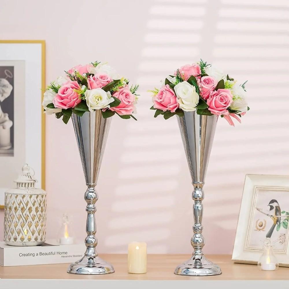European Style Wedding Flower Vases Golden Silver Candle Holder Metal Vases  Hotel Banquet