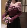 One Shoulder Bow Knit Sweater Women's New Top