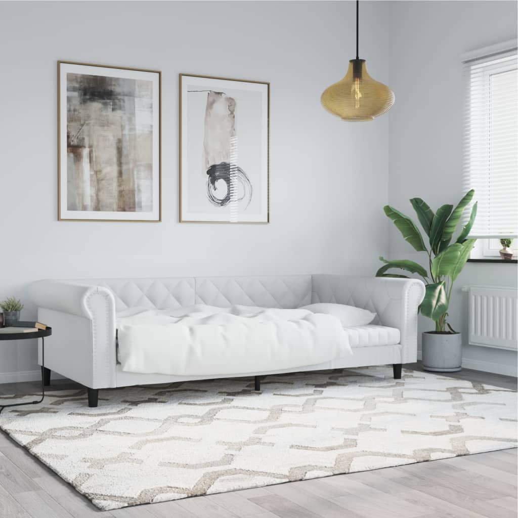 Vidaxl Sofa Z Funkcją Spania, Biała, 100X200 Cm, Sztuczna Skóra