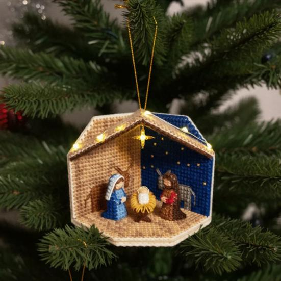 Набор для изготовления рождественского украшения «Сцена Рождества» с LED-подсветкой, подходит для начинающих, рождественское украшение, легко повесить, праздничное украшение для елки и дома