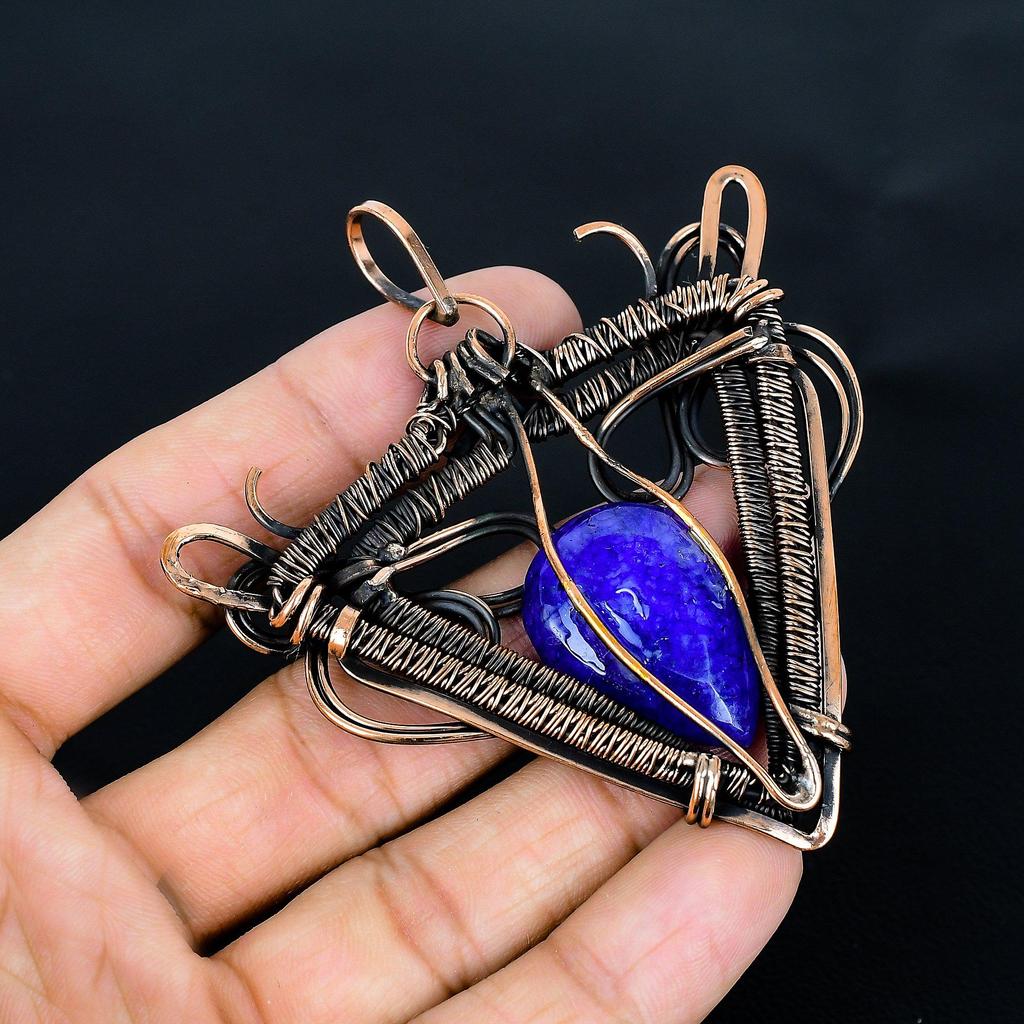 Blue Sapphire Pendant Handmade Gemstone Jewelry, 999 Copper Wire Wrapped Pendant ,Unique Design Jewelry Pendant