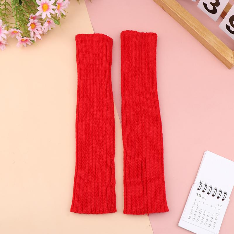 Женские вязаные теплые длинные перчатки без пальцев, зимние варежки с однотонными рукавами и рукавами, повседневная мягкая одежда для девочек, перчатки в стиле панк