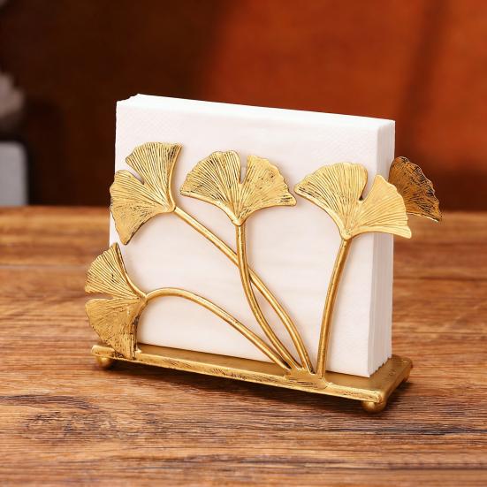 Ginkgo Vertical Napkin Holder Rustic Ginkgo Leaves Napkin Storage Holder Metal Paper Towel Dispenser Kitchen Tabletop Decorative Organizer
