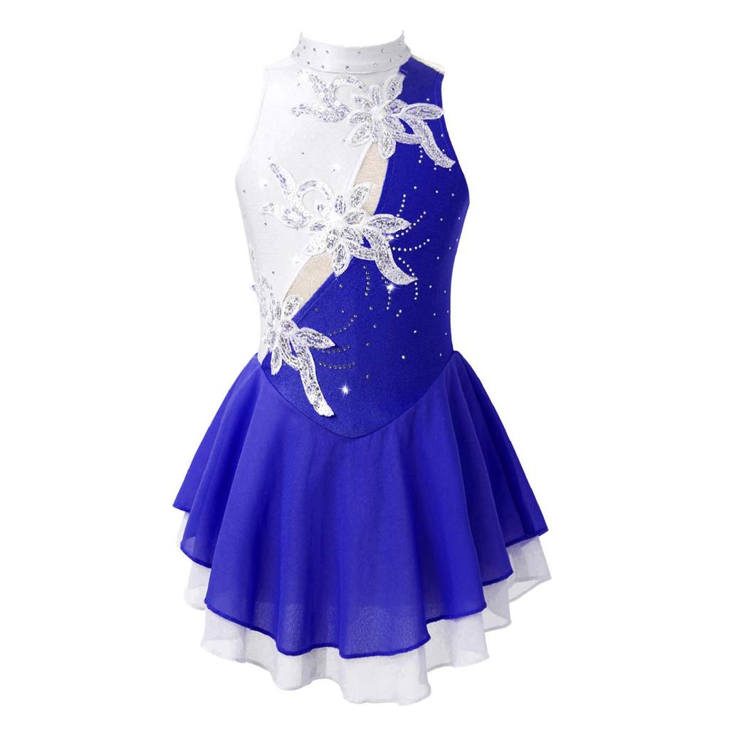 Sequin Floral Figure Ice Skating Dress Child Girls Gymnastics Leotard Ballroom Ballet Dance Costume Lyrical Performance Clothing