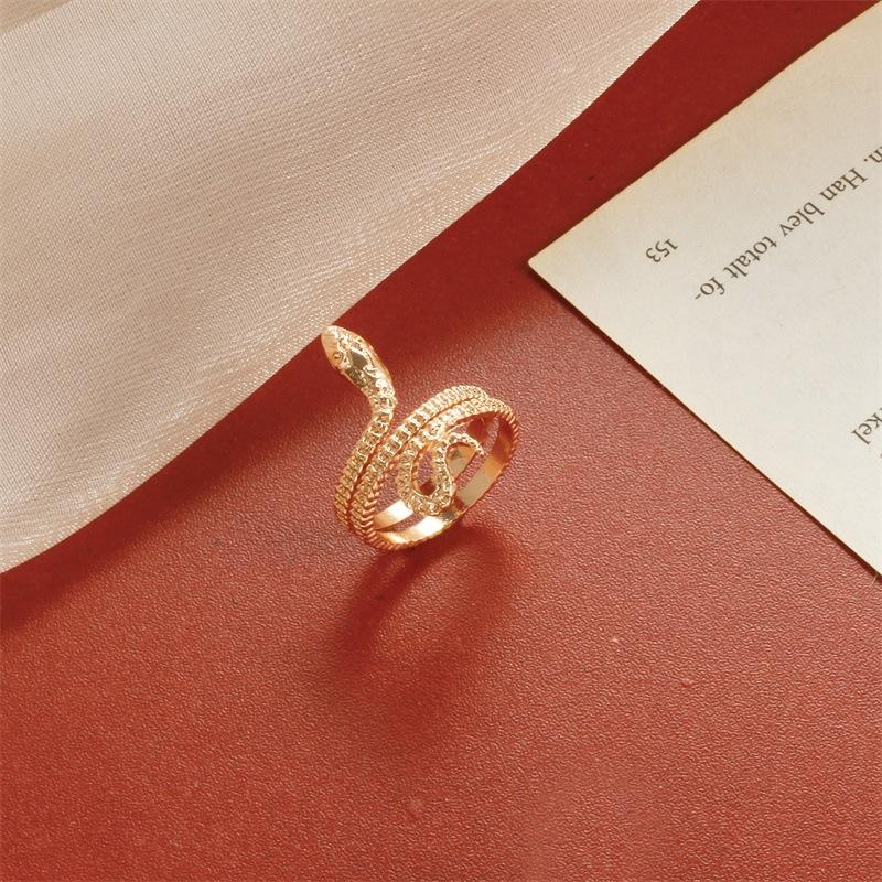 Retro Opening Snake Ring Golden Punk Wind Winding Snake Ring Exaggerated Personality Copper Accessories ARI