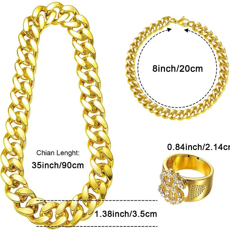 Хип-хоп Преувеличенный Панк Сплав США Золотая Цепочка Ожерелье Очки Кольцо Браслет Набор