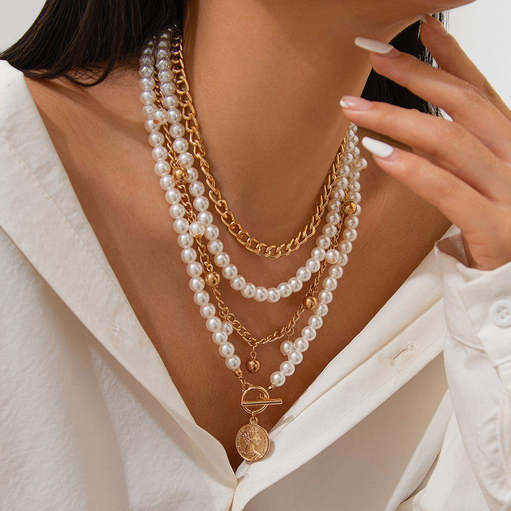 Многослойное французское элегантное ожерелье из бисера в стиле бохо, золотого цвета, металлическая мода, имитация жемчуга, ключичная цепочка на ожерелье