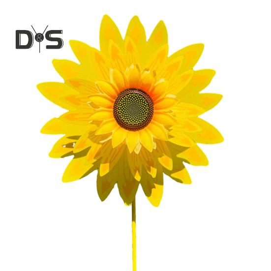 Подсолнух Вертушка 3-х уровневая Подсолнух Садовая Ветряная Вертушка Вставка для Укладки на Землю Декор Двора Ветряная Мельница для Украшения Газона Патио