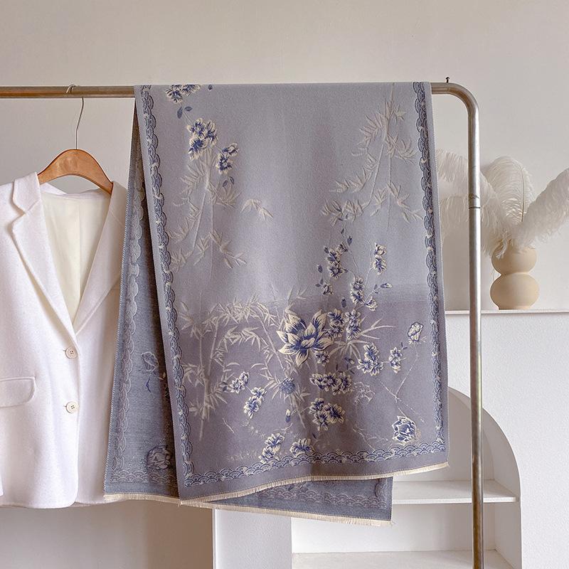 Sweet And Elegant, Literary And Artistic, Bamboo Shadow, Dark Fragrance, Light National Style Scarf, Women'S Double-Sided Double Wearing Shawl