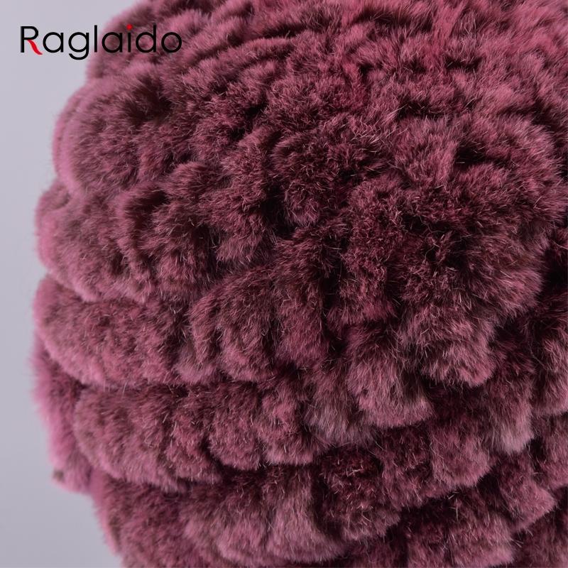 Шапки из кроличьего меха Raglaido для женщин Зимняя цветочная шапка из натурального меха Женские шапки-бини Эластичная теплая модная женская зимняя шапка LQ11204