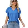 Лето 2024, повседневная женская футболка с рюшами и v-образным вырезом, модные однотонные футболки, элегантная плиссированная свободная простая блузка 30610