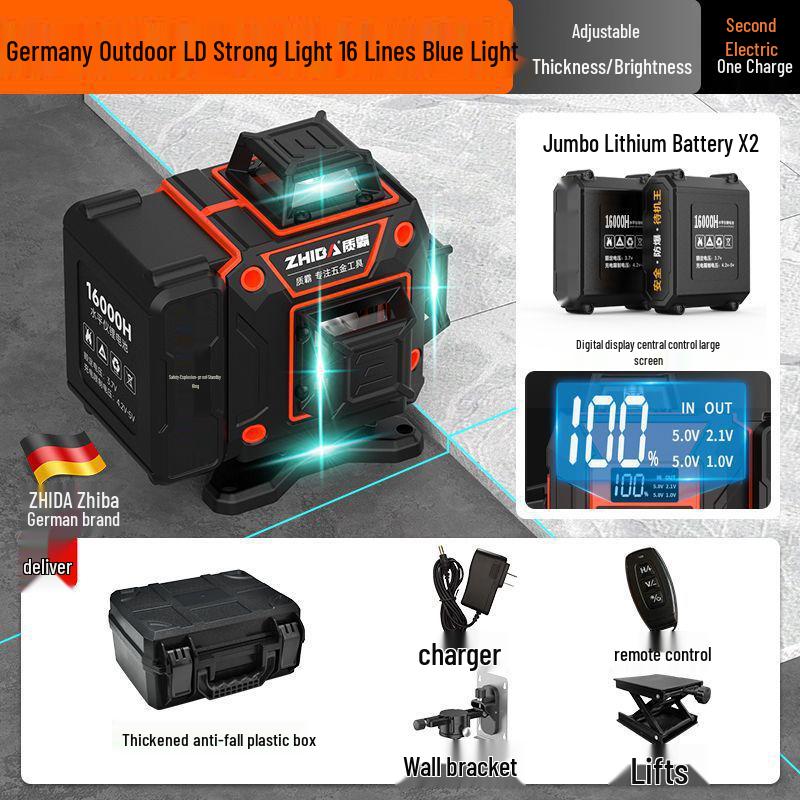 12-линейный высокоточный зеленый инфракрасный уровень с автоматическим креплением к наружной стене и самовыравниванием