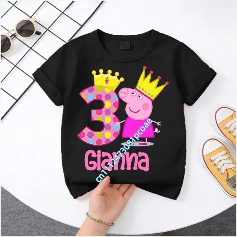 Peppa Pig 1-8 years old children' Polyester short-sleeved boys' sports shirt, girls' casual top with digital print, summer T-shirt
