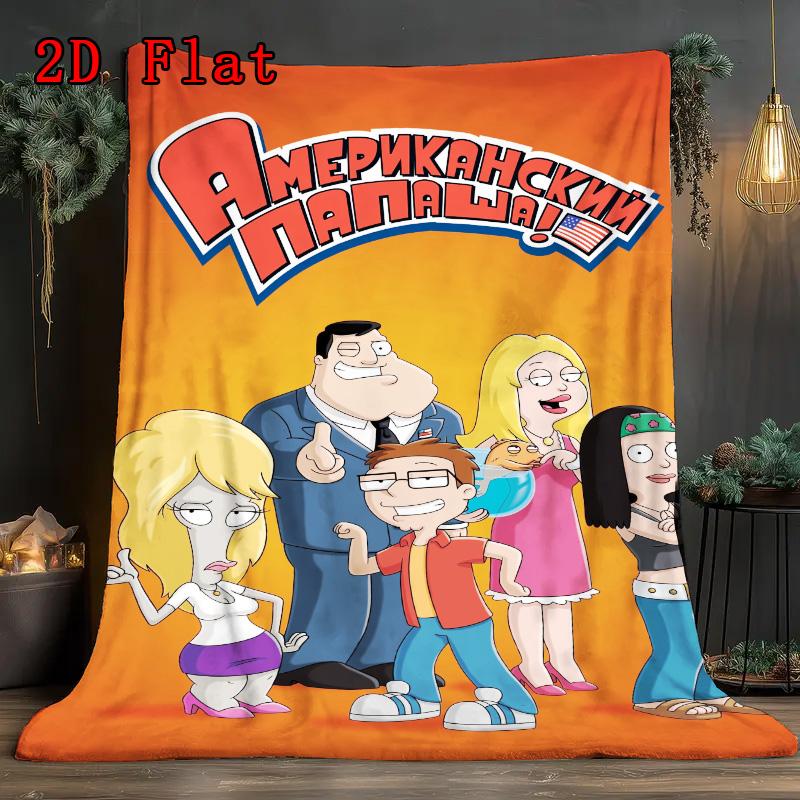 American Dad Print 2D Flat Pattern Flannel Blanket High quality All Seasons Warmth and Comfort Perfect for Christmas Gifts.PMT0914072