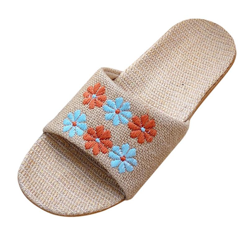 Ретро мода вышитые женские льняные тапочки