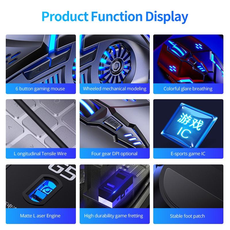 FONKEN USB Wired Gaming Mouse Mute 6 Button With Led Backlight Online Games Competitive Mouse For PC Laptop Computer Accessories