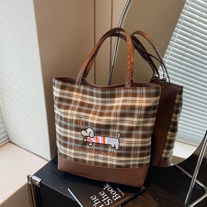 Модная клетчатая холщовая сумка под мышку для женщин, вместительная и шикарная для повседневных дел