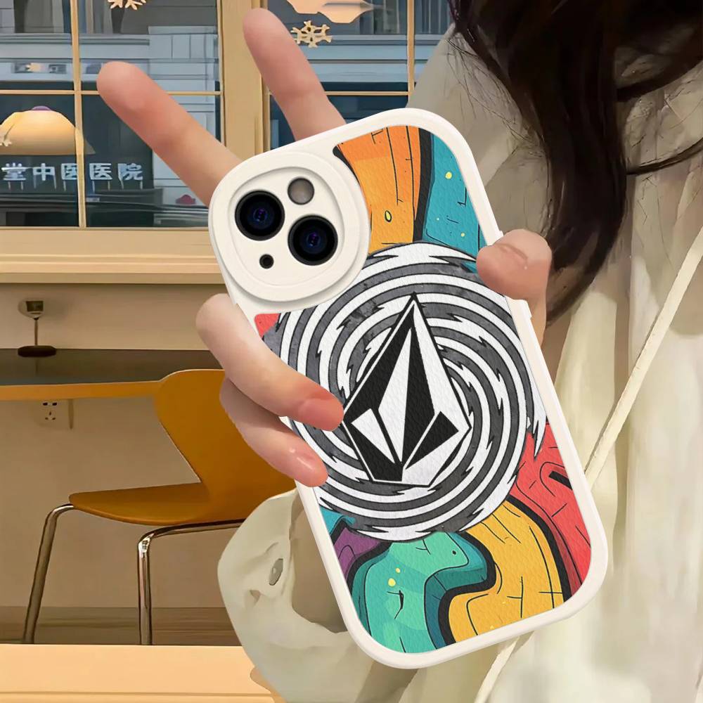 V-Volcom LOGO Fashion For IPhone 16 15 14 13 12 11 Pro Max Plus Leather Phone Cover