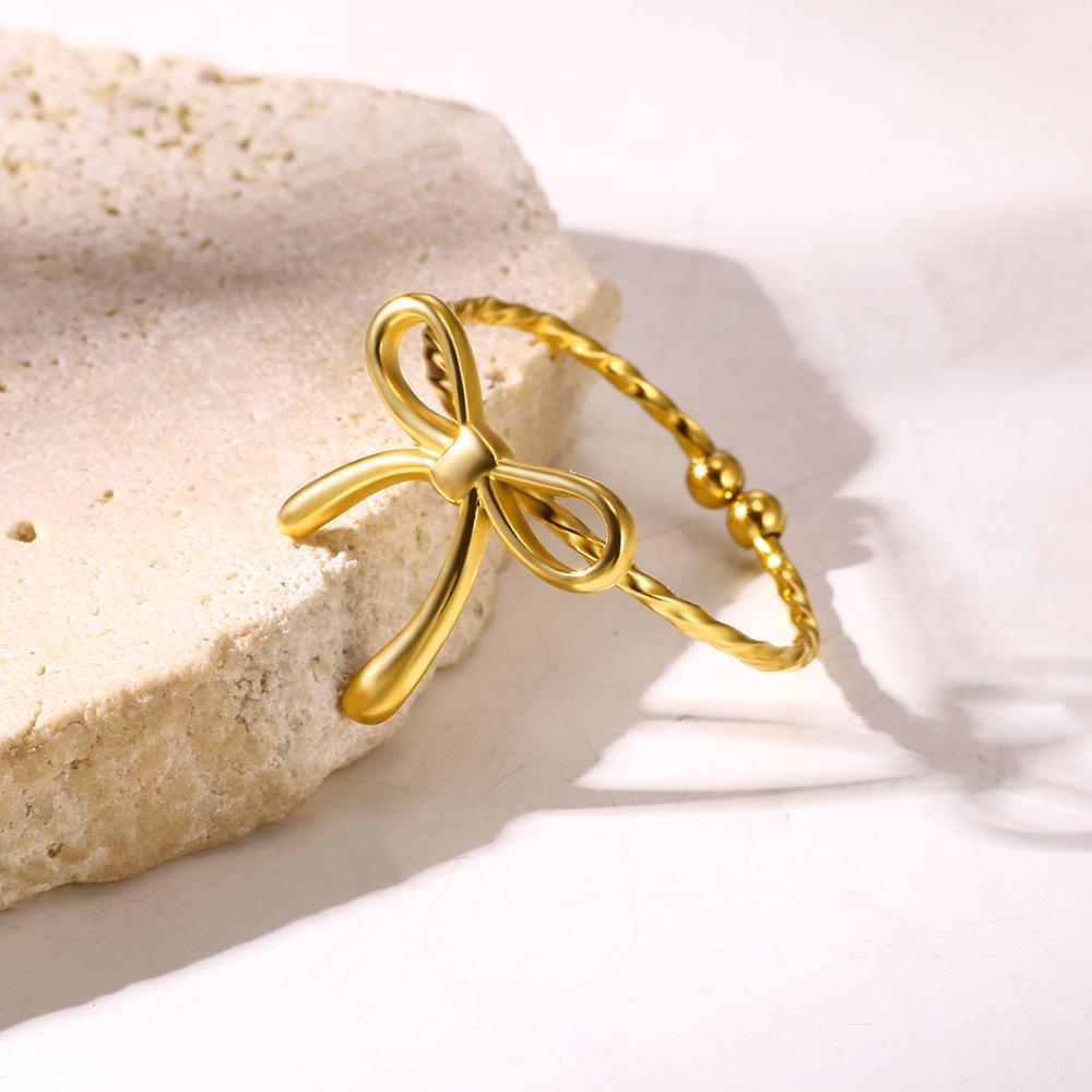 Stainless Steel Bow Rings For Women Men Gold Color Open Adjustable Bowknot Ring Femme Cpuple Charming Elegant Jewelry
