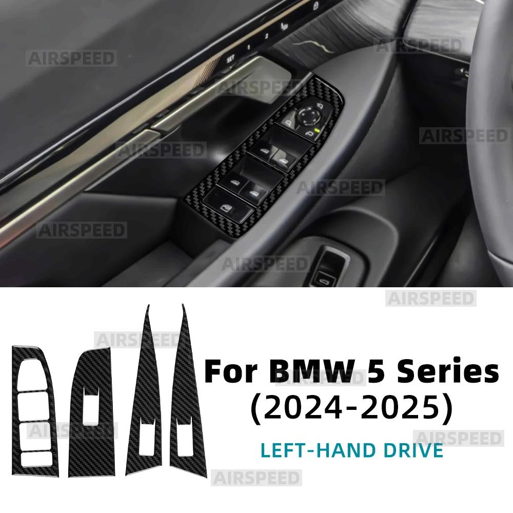 Real Carbon Fiber Car Window Switch Panel Sticker LHD RHD Trim For BMW 5 Series i5 G60 G61 G68 2024 2025
