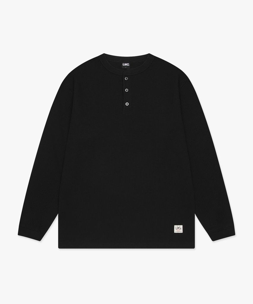 LMC Henley Neck Waffle Long Slv Tee Black