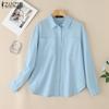 ZANZEA Women Casual Turn Down Collar Solid Color Long Sleeve Button Blouse