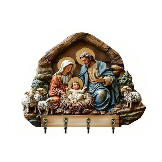 Деревянная христианская ключница 2D плоская Иисус Причастие Арт брелок-подставка с 4 крючками Религиозная настенная ключница для прихожей Домашний декор