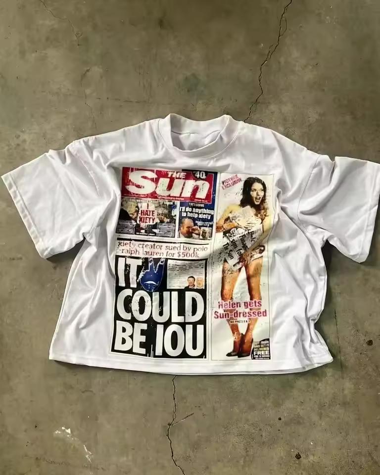 Y2k Top American Alphabet Printed Graphic T-shirt Oversized T-shirt Harajuku Goth Street Retro Hip Hop Men Women T-shirt
