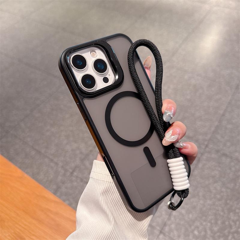 Роскошные Матовые PC Магнитные Для Magsafe Чехлы Для Apple iPhone 17 16 15 14 Plus 13 12 11 Pro Max Air Короткий Ручной Ремешок-Шнурок Чехол