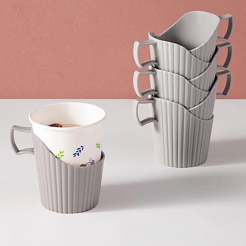 Quanshi Disposable Paper Cup Holder, Office Tea Tray, Cup Stand, Hot Water Insulation Sleeve, Paper Cup Box, Plastic Cup Cover, Gray, 12-Pack