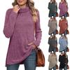 Women's Top Turtleneck Sweaters Side Slit Solid Color Pullovers Autumn and Winter Long Sleeve T-shirt Knitted Sweaters