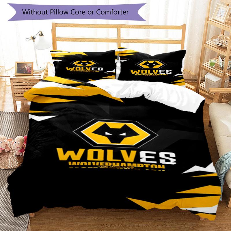 Wolves Football Club Emblem Printed Pattern Duvet Cover Set – includes 1 duvet cover and 2 matching pillowcases Bedroom decor Christmas gifts
