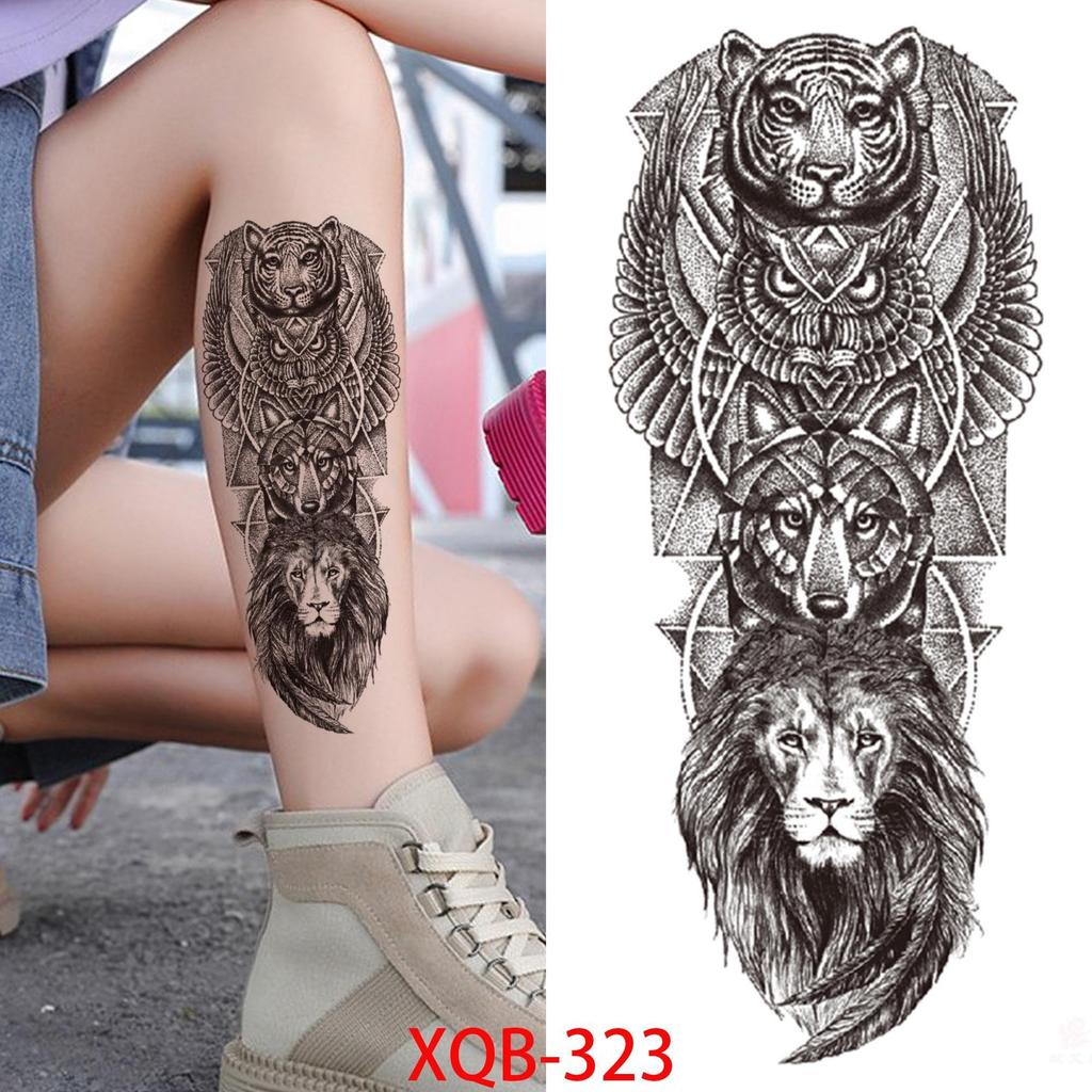 1 PC 210*114MM Cat Geometry Black Temporary Tattoos For Men Women Black Forest Skull Tiger Wolf Tattoo Sticker Evil Devil Arm Tattoo